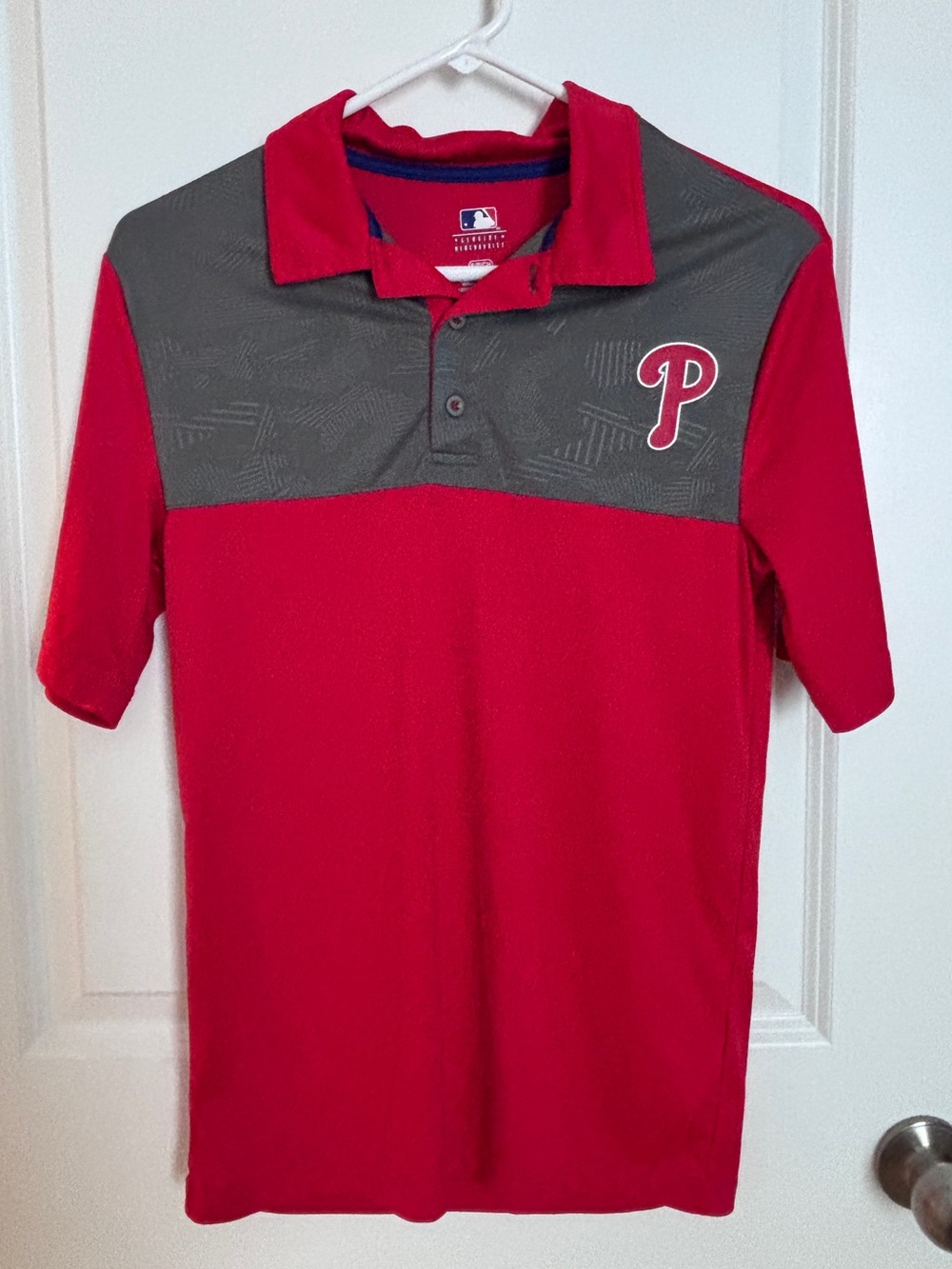 MLB Philadelphia Phillies Red and Gray Polo Shirt